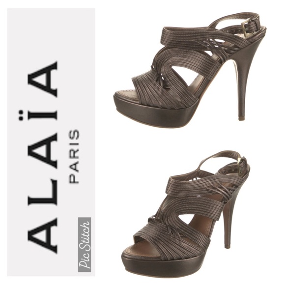 Alaia Shoes - ALAIA Paris Metallic Bronze Leather Slingback Platform Pumps
